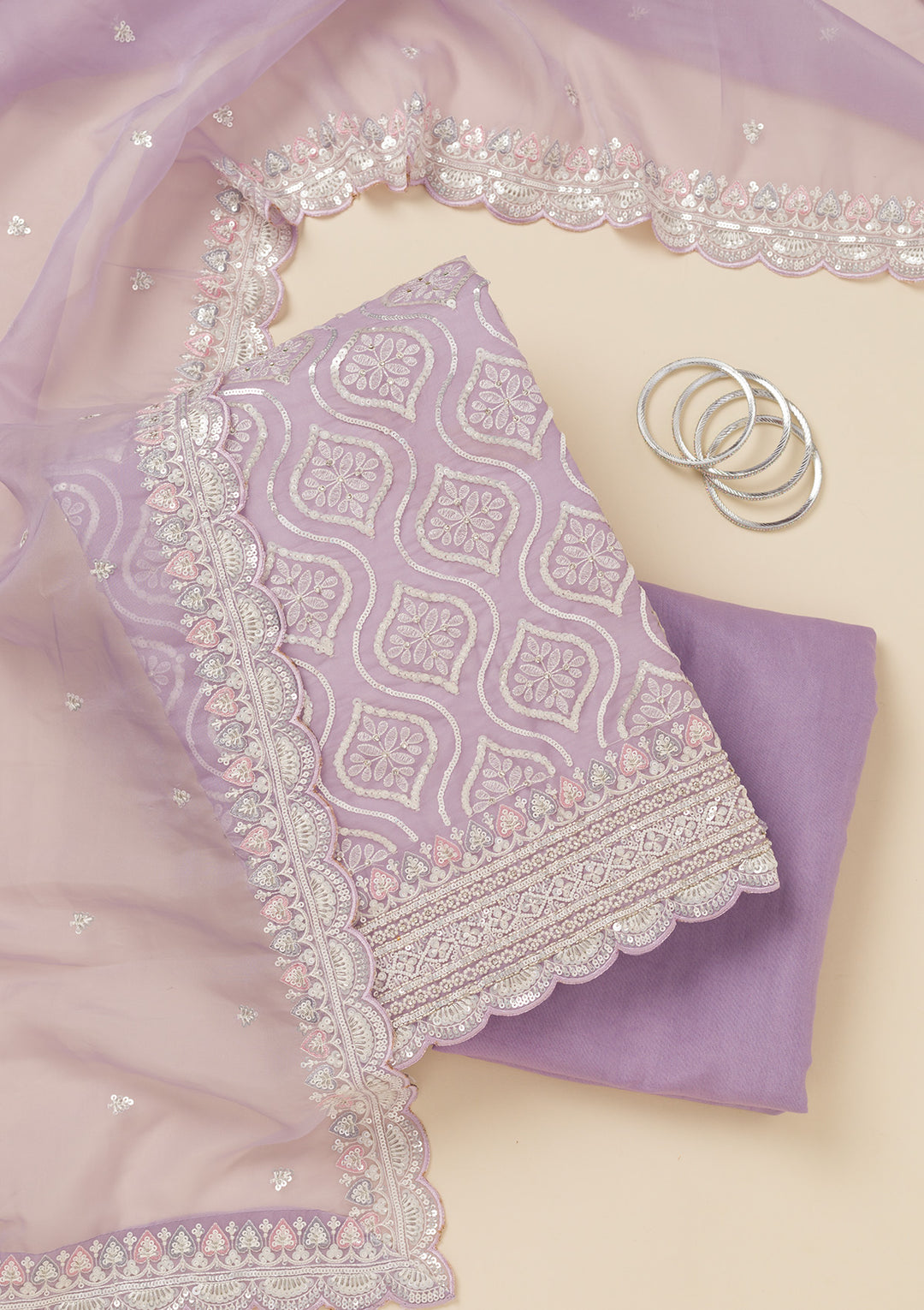 Lavender Sequins Tissue Unstitched Salwar Suit