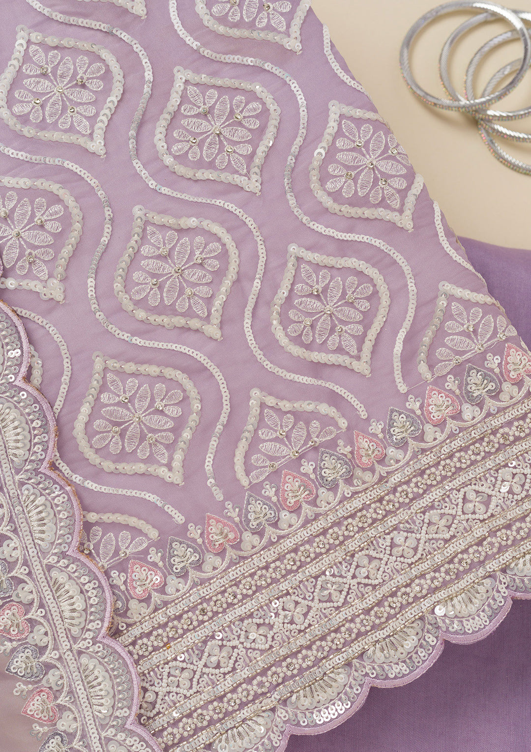 Lavender Sequins Tissue Unstitched Salwar Suit