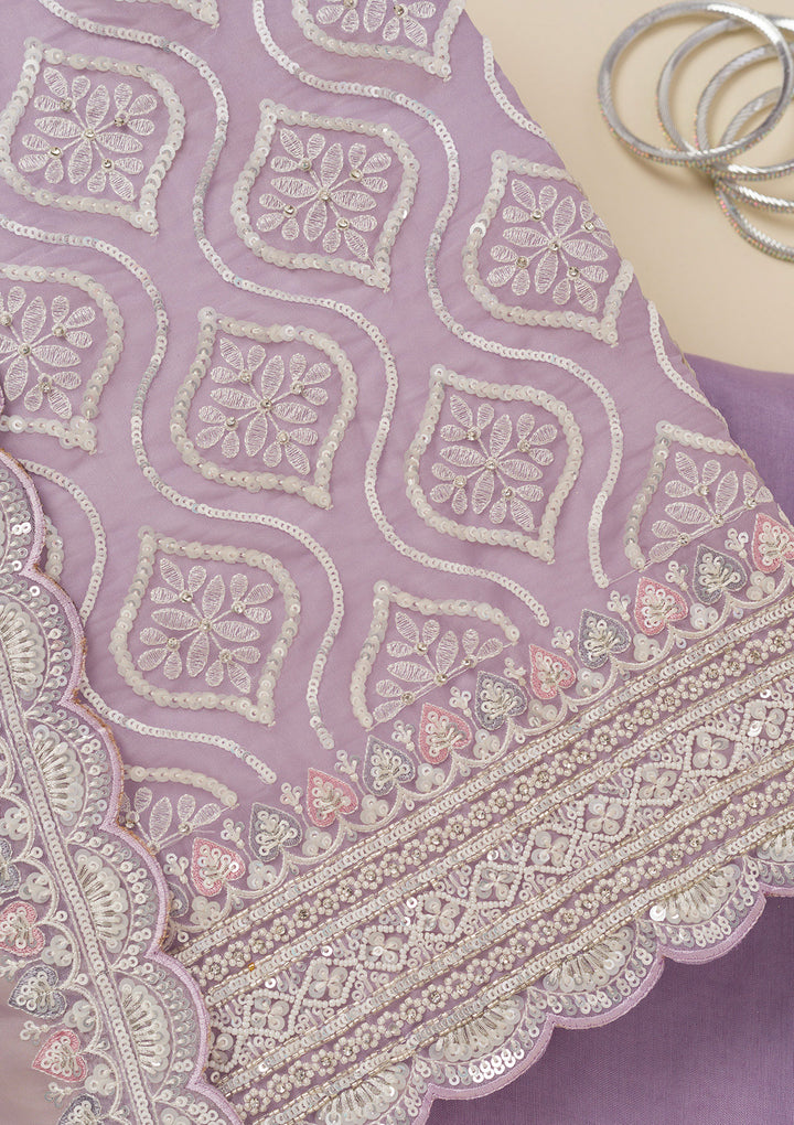 Lavender Sequins Tissue Unstitched Salwar Suit