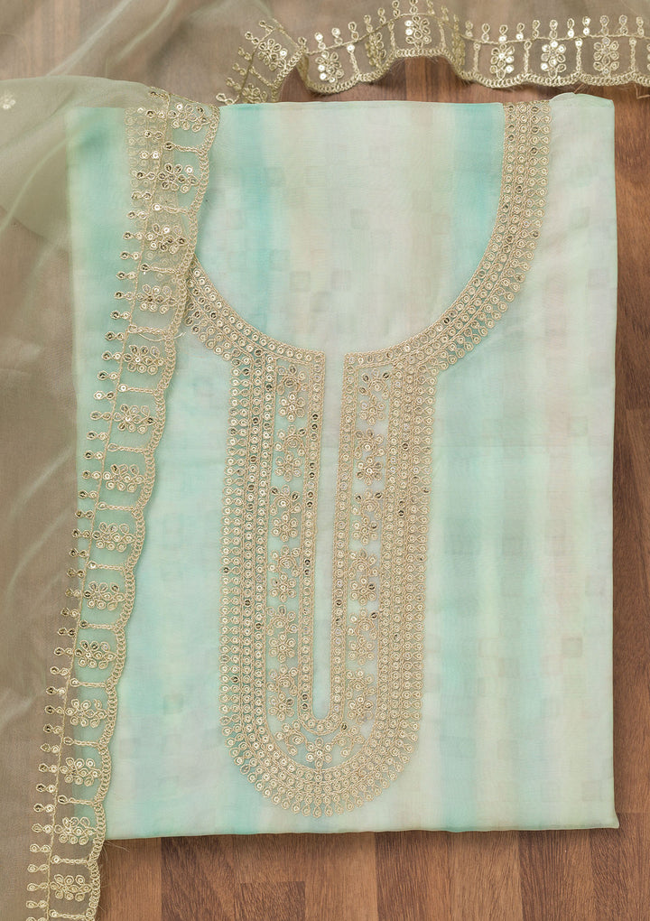 Sea Green Zariwork Tissue Unstitched Salwar Suit
