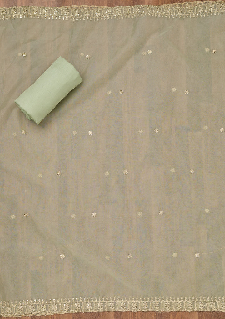 Sea Green Zariwork Tissue Unstitched Salwar Suit