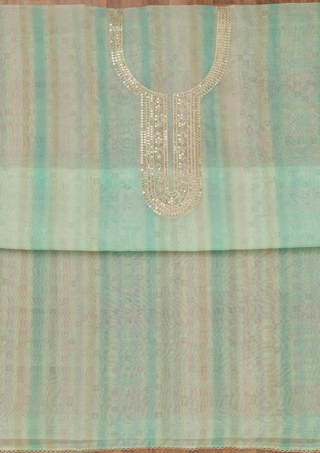 Sea Green Zariwork Tissue Unstitched Salwar Suit