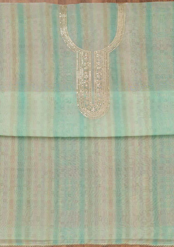 Sea Green Zariwork Tissue Unstitched Salwar Suit