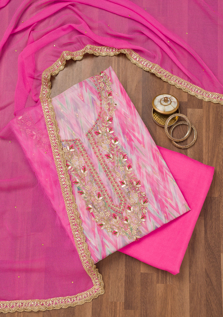 Pink Stonework Tissue Unstitched Salwar Suit