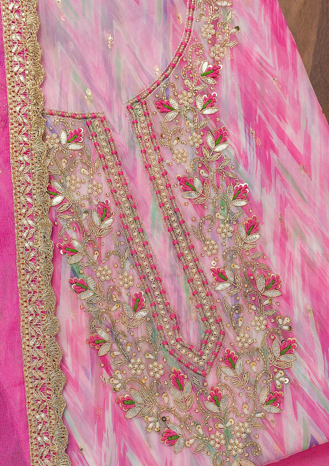 Pink Stonework Tissue Unstitched Salwar Suit