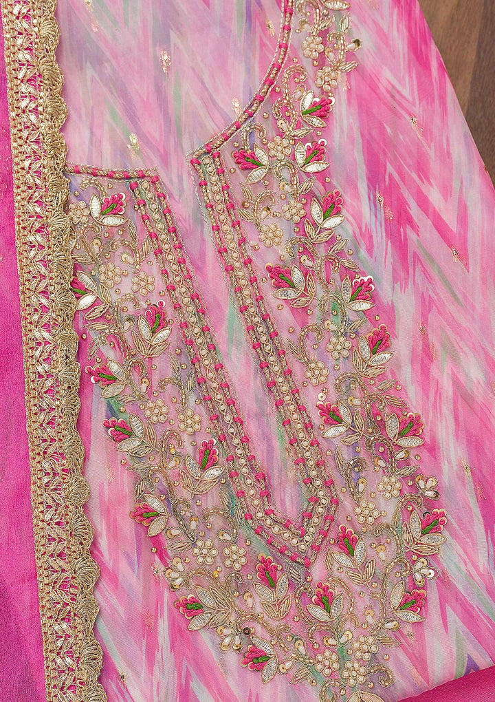 Pink Stonework Tissue Unstitched Salwar Suit