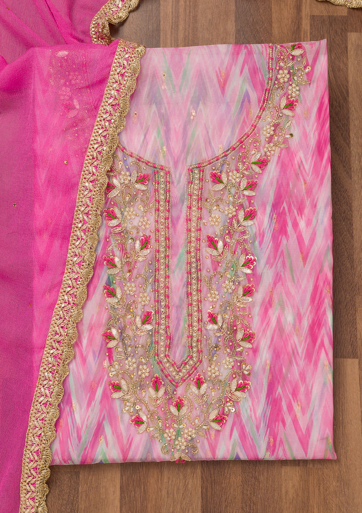 Pink Stonework Tissue Unstitched Salwar Suit