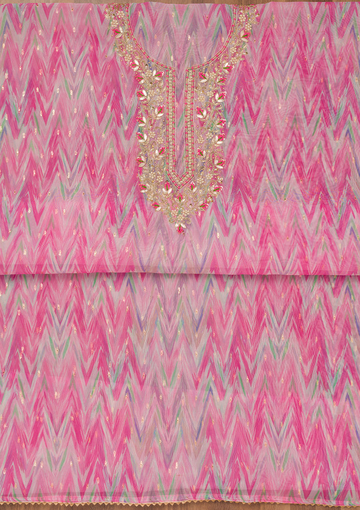Pink Stonework Tissue Unstitched Salwar Suit