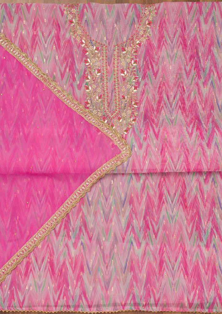 Pink Stonework Tissue Unstitched Salwar Suit