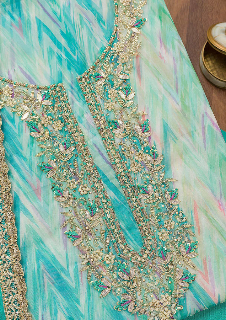 Sea Green Stonework Tissue Unstitched Salwar Suit