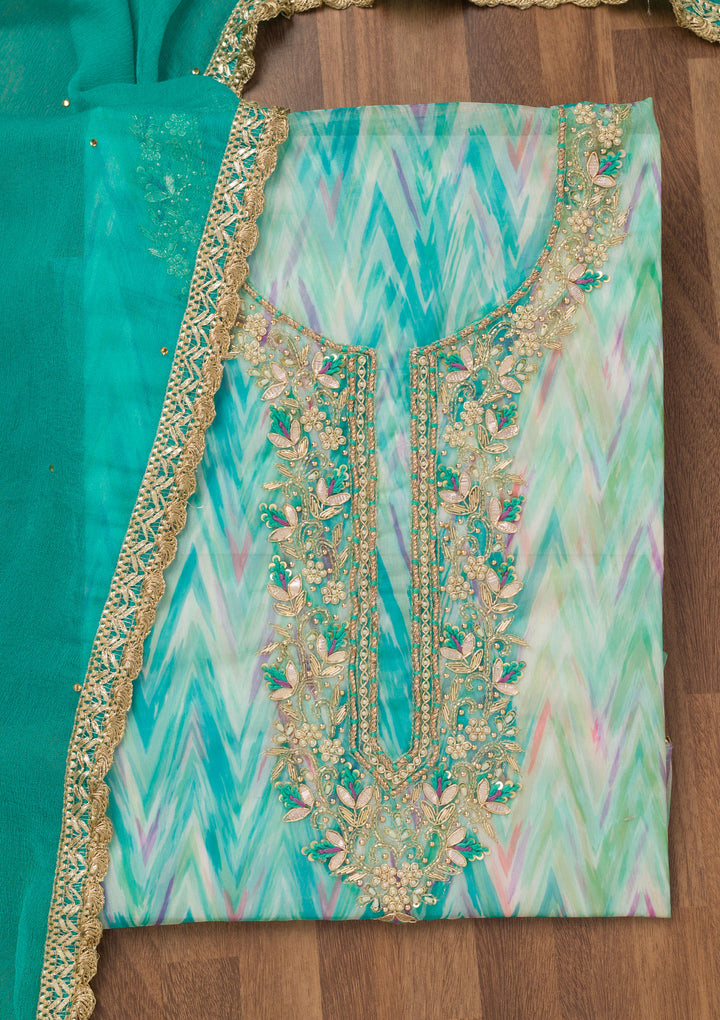 Sea Green Stonework Tissue Unstitched Salwar Suit