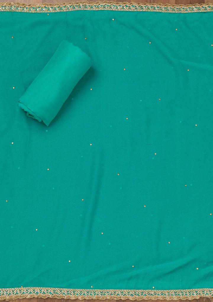 Sea Green Stonework Tissue Unstitched Salwar Suit