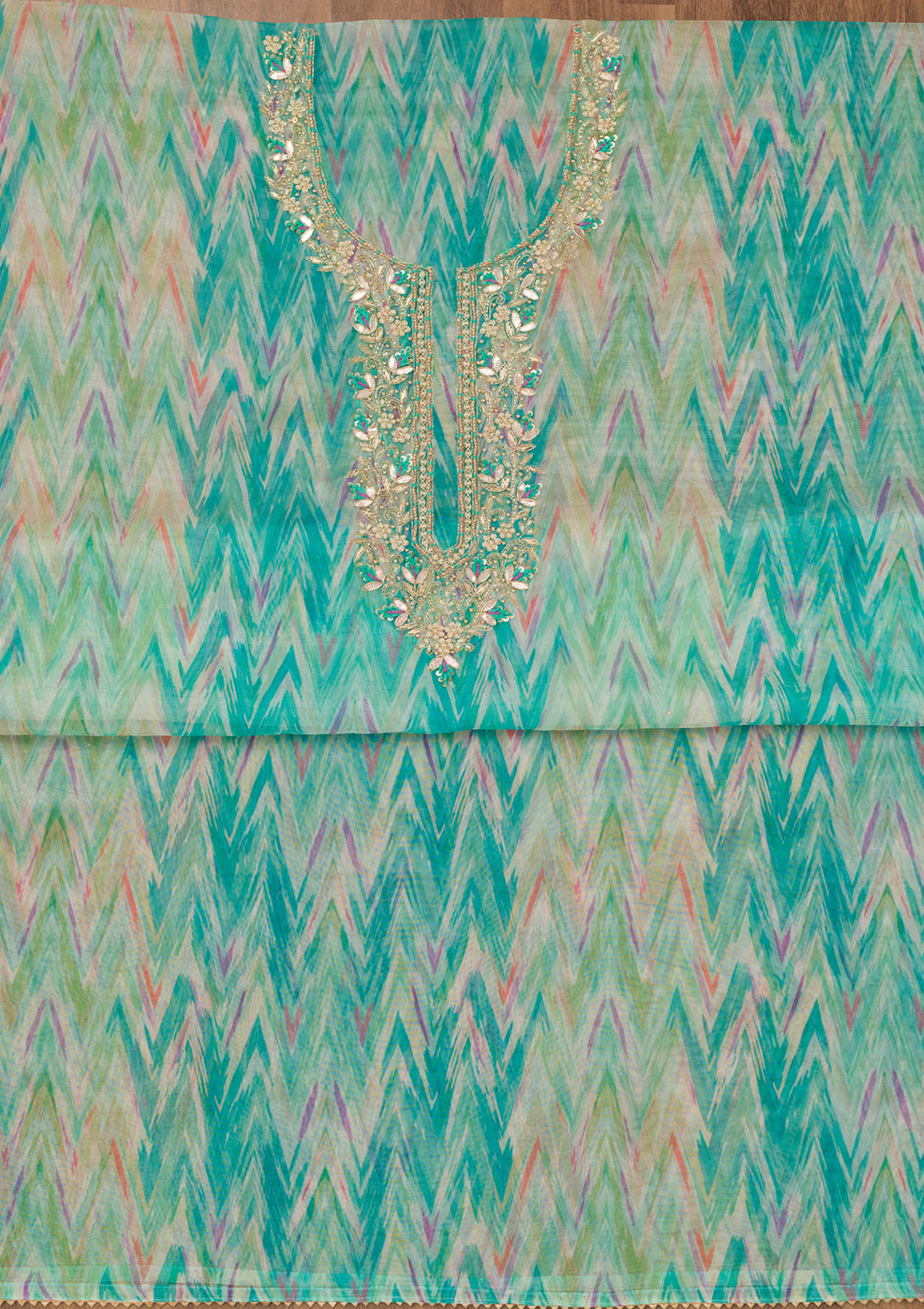 Sea Green Stonework Tissue Unstitched Salwar Suit