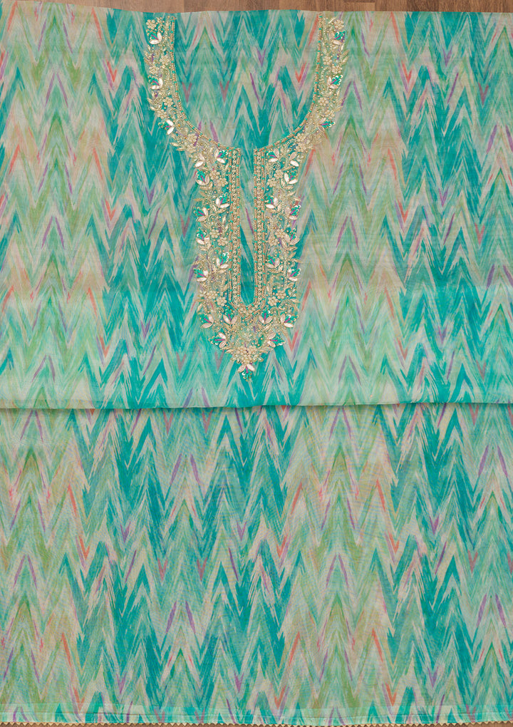 Sea Green Stonework Tissue Unstitched Salwar Suit