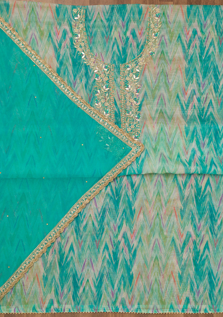 Sea Green Stonework Tissue Unstitched Salwar Suit