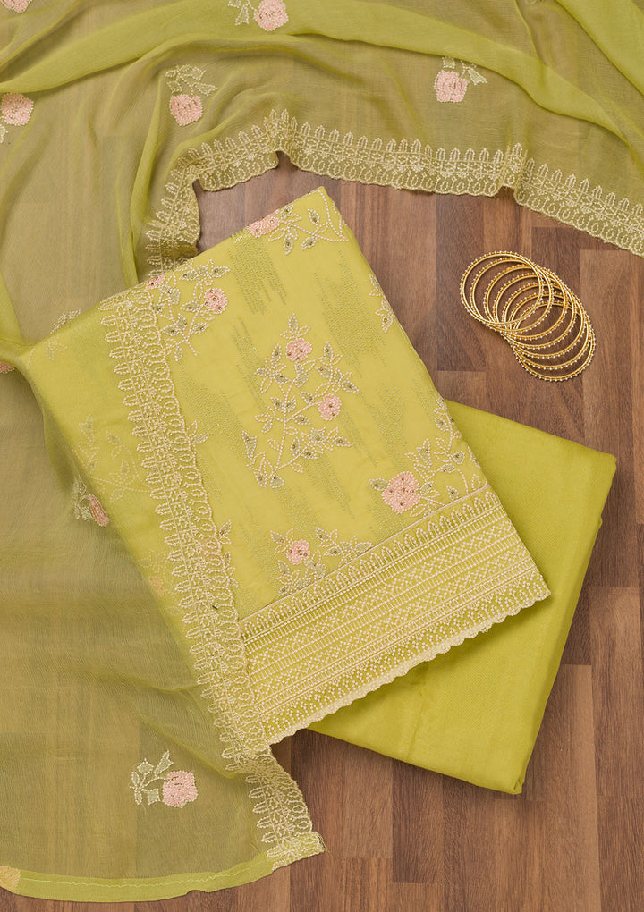 Mehendi Threadwork Georgette Unstitched Salwar Suit