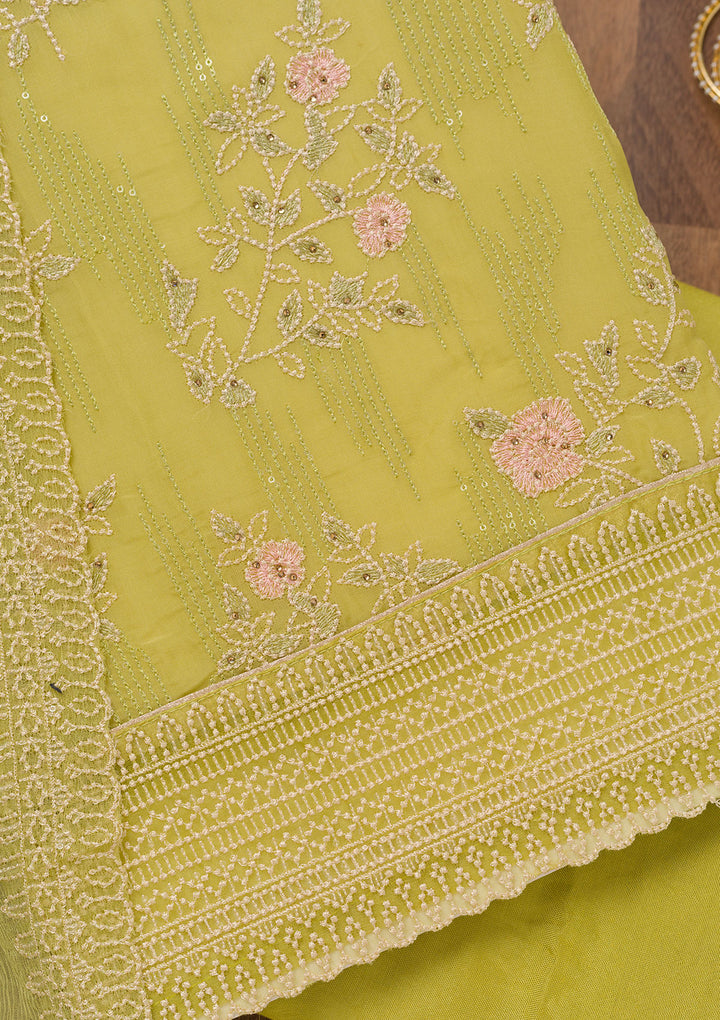 Mehendi Threadwork Georgette Unstitched Salwar Suit