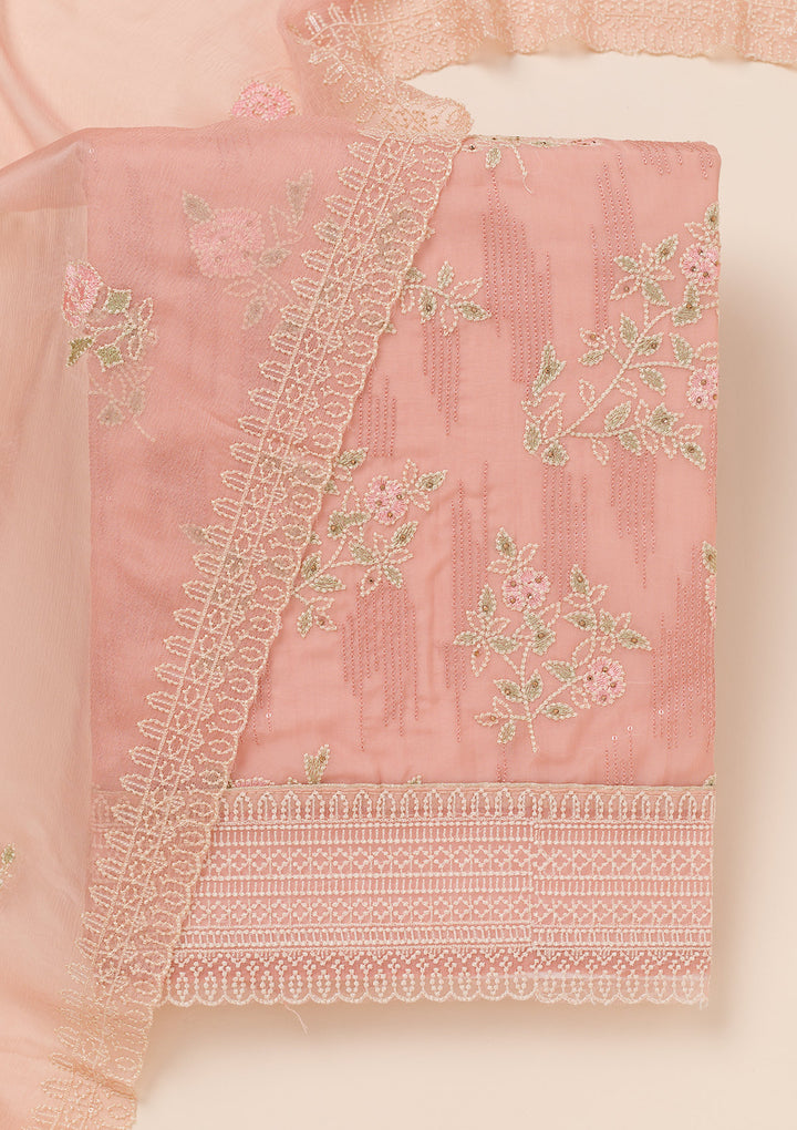 Peach Threadwork Georgette Unstitched Salwar Suit