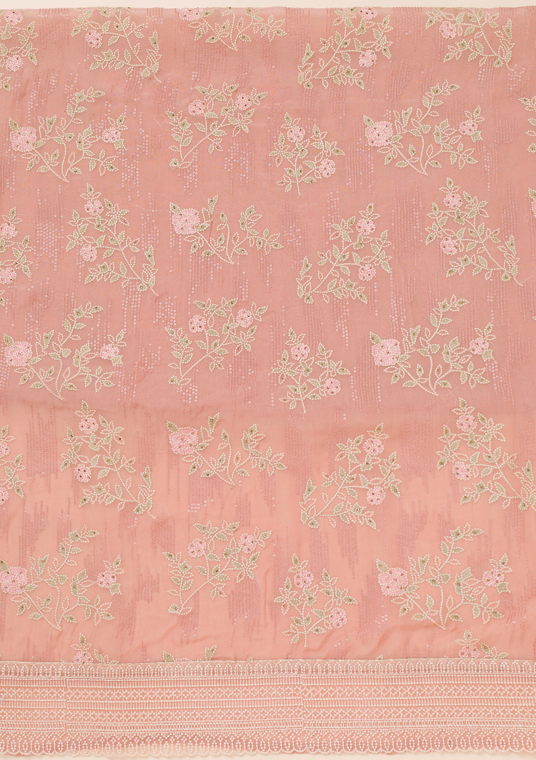 Peach Threadwork Georgette Unstitched Salwar Suit