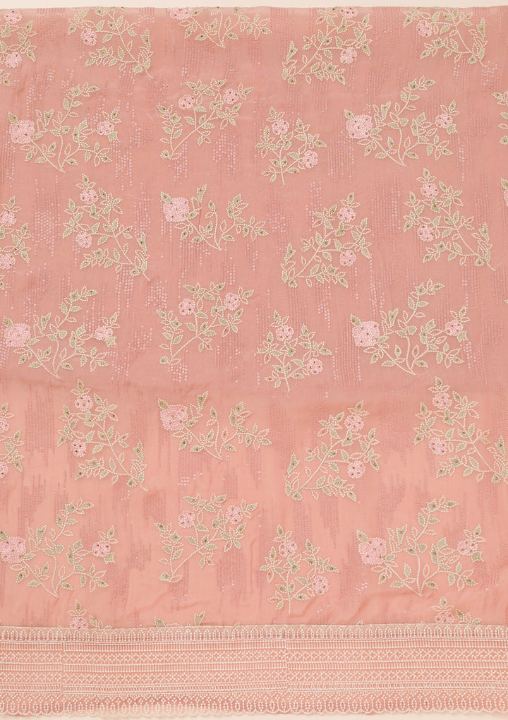 Peach Threadwork Georgette Unstitched Salwar Suit