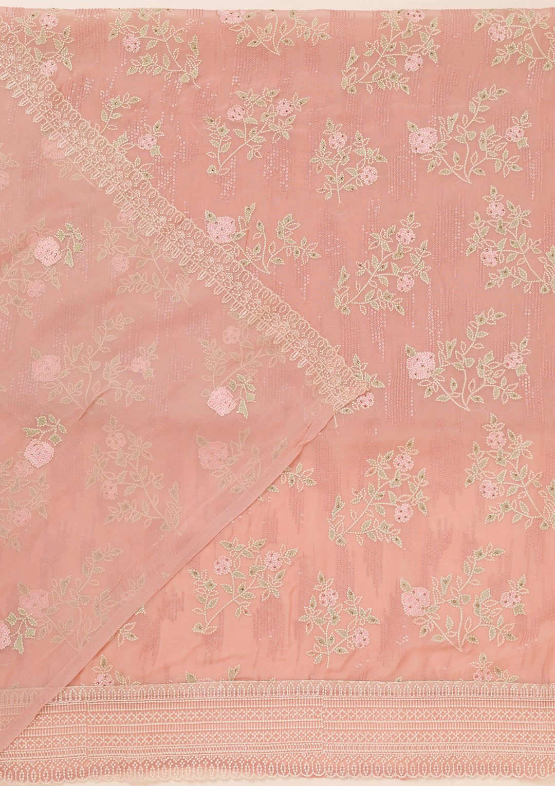 Peach Threadwork Georgette Unstitched Salwar Suit