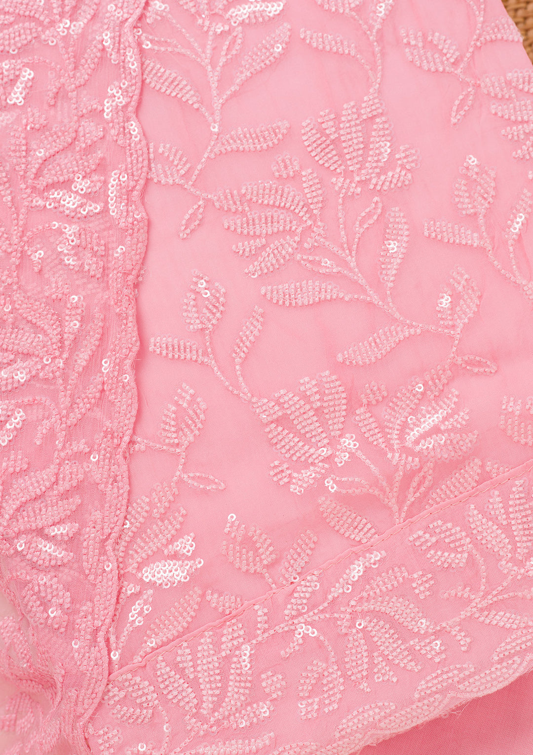 Pink Threadwork Georgette Unstitched Salwar Suit
