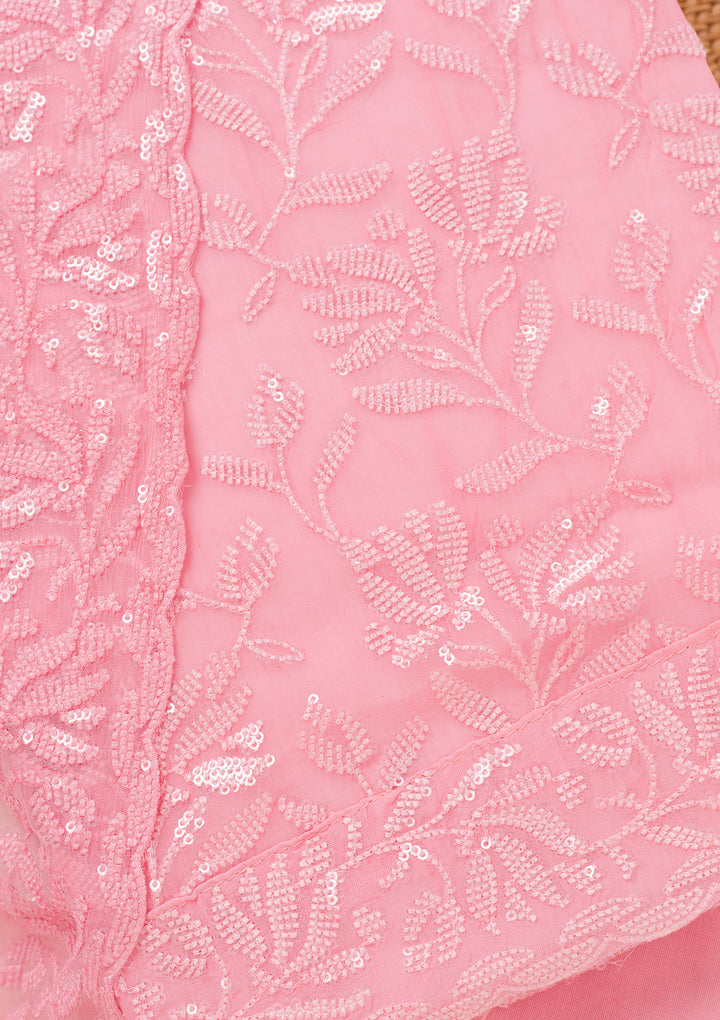 Pink Threadwork Georgette Unstitched Salwar Suit