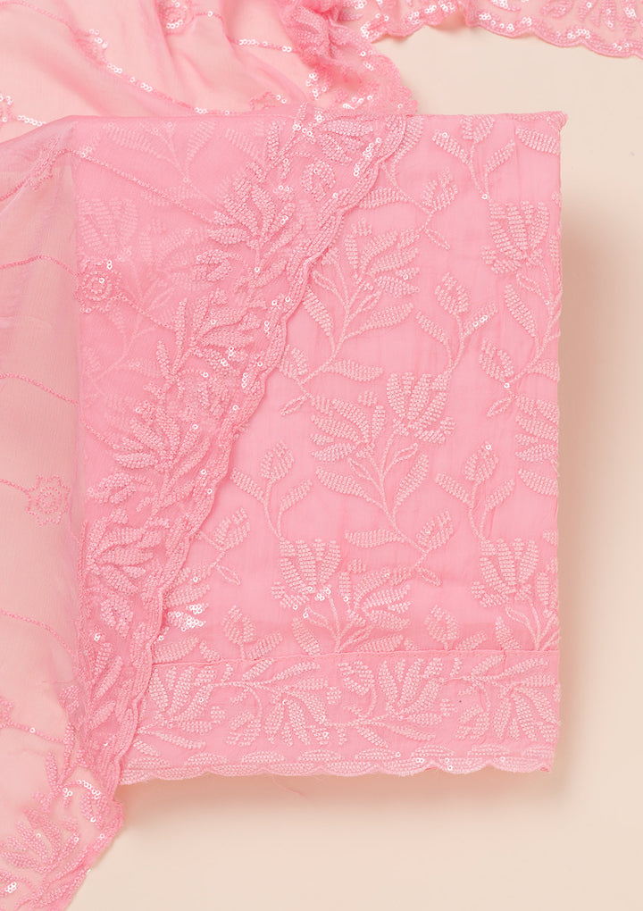 Pink Threadwork Georgette Unstitched Salwar Suit
