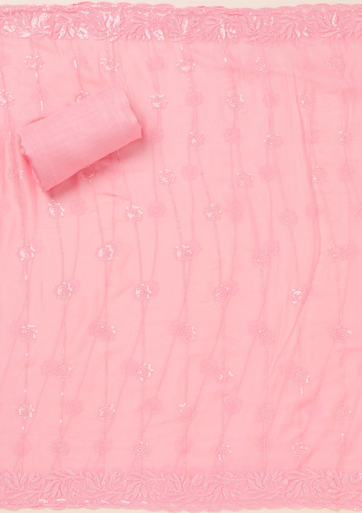 Pink Threadwork Georgette Unstitched Salwar Suit
