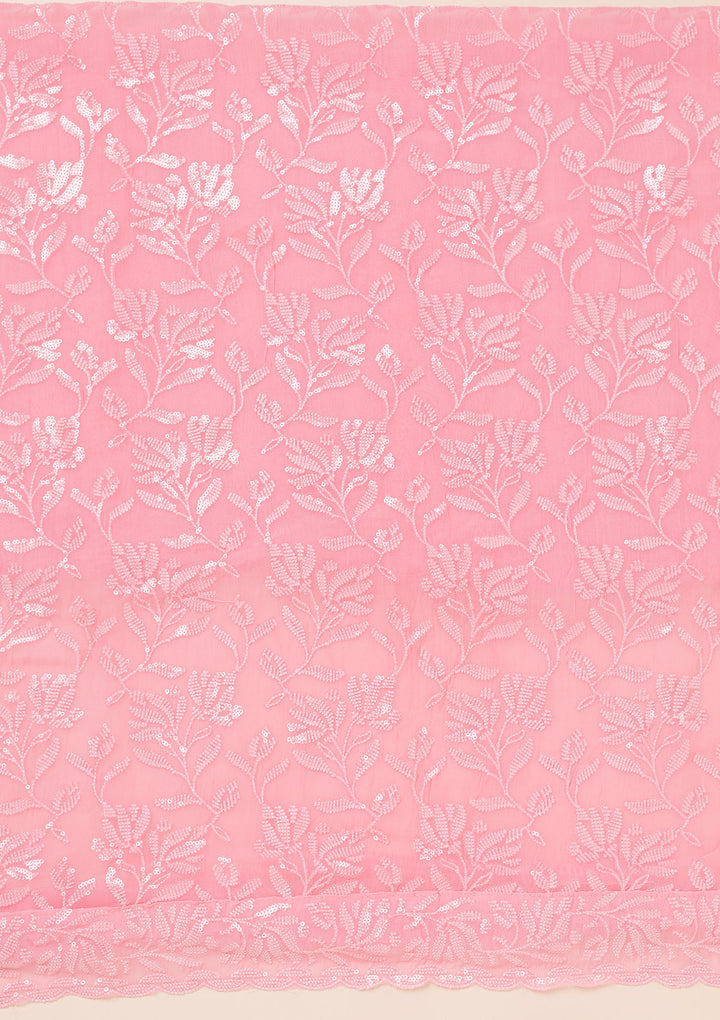 Pink Threadwork Georgette Unstitched Salwar Suit