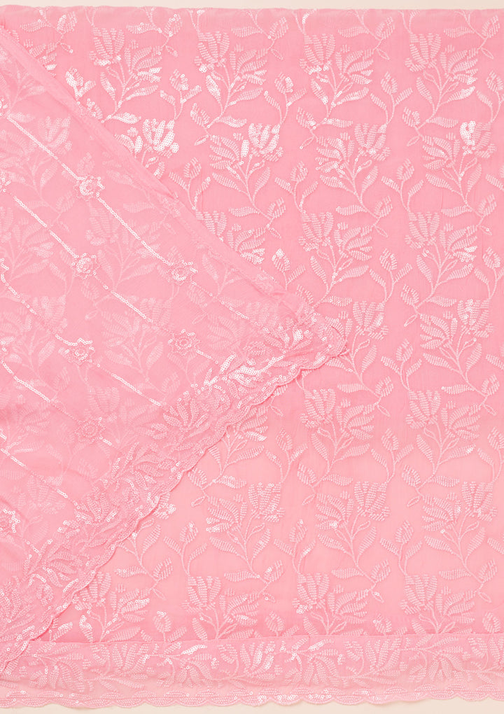 Pink Threadwork Georgette Unstitched Salwar Suit