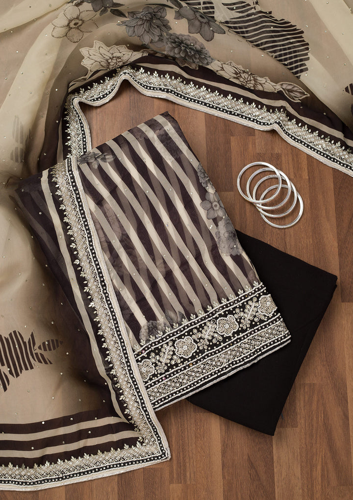 Black Stonework Semi Crepe Unstitched Salwar Suit