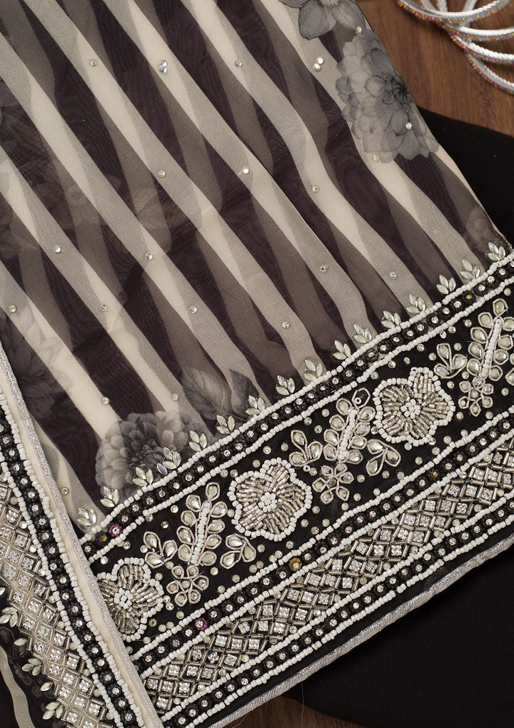 Black Stonework Semi Crepe Unstitched Salwar Suit