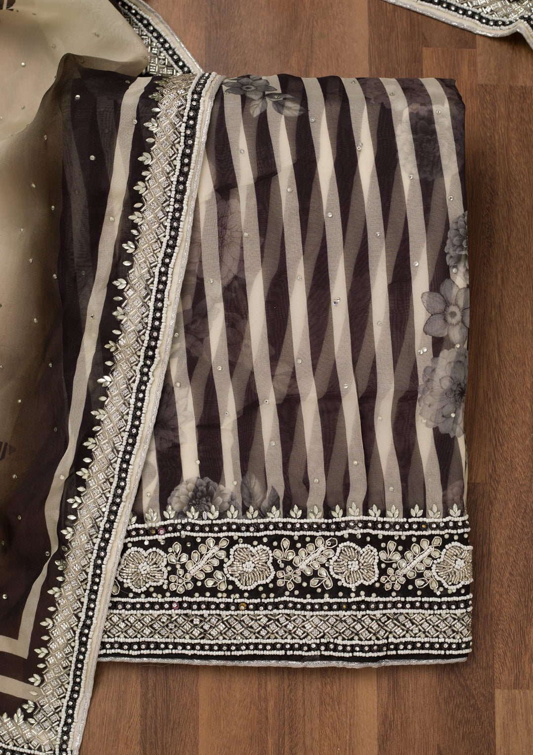 Black Stonework Semi Crepe Unstitched Salwar Suit