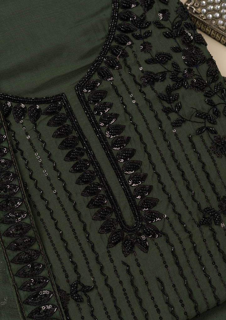 Leaf Green Stonework Tissue Unstitched Salwar Suit
