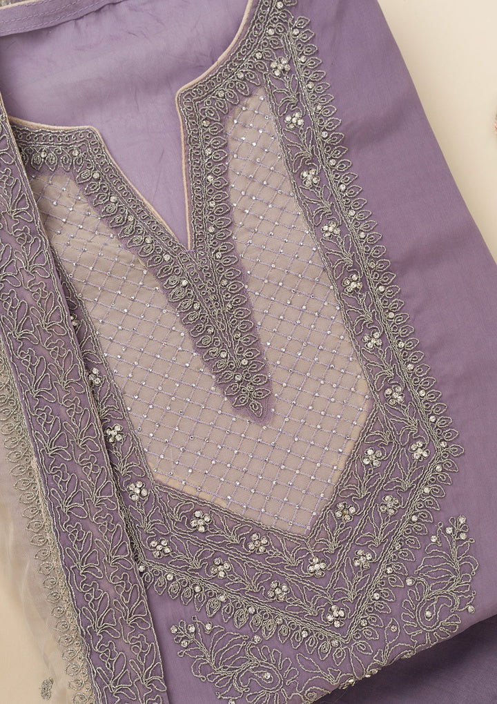 Lavender Zariwork Semi Crepe Unstitched Salwar Suit