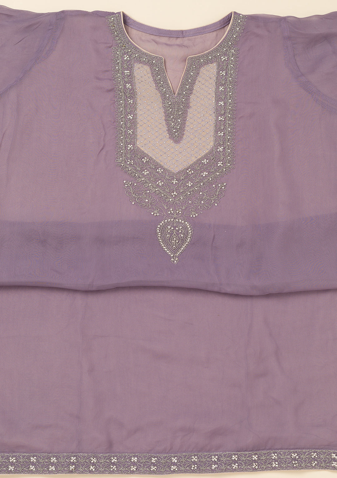 Lavender Zariwork Semi Crepe Unstitched Salwar Suit