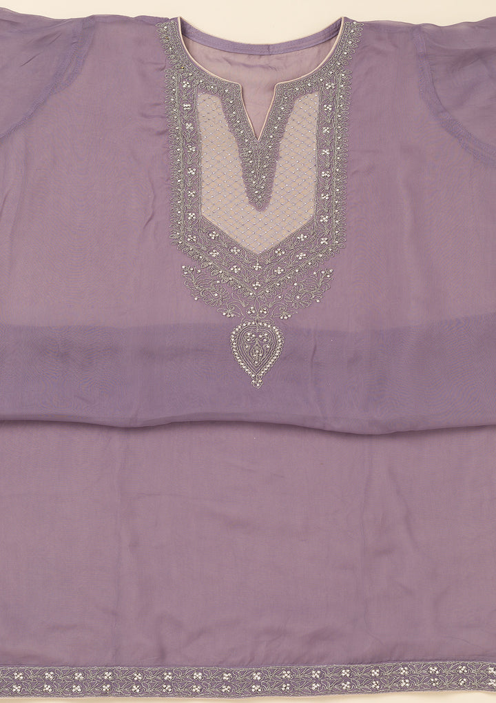 Lavender Zariwork Semi Crepe Unstitched Salwar Suit