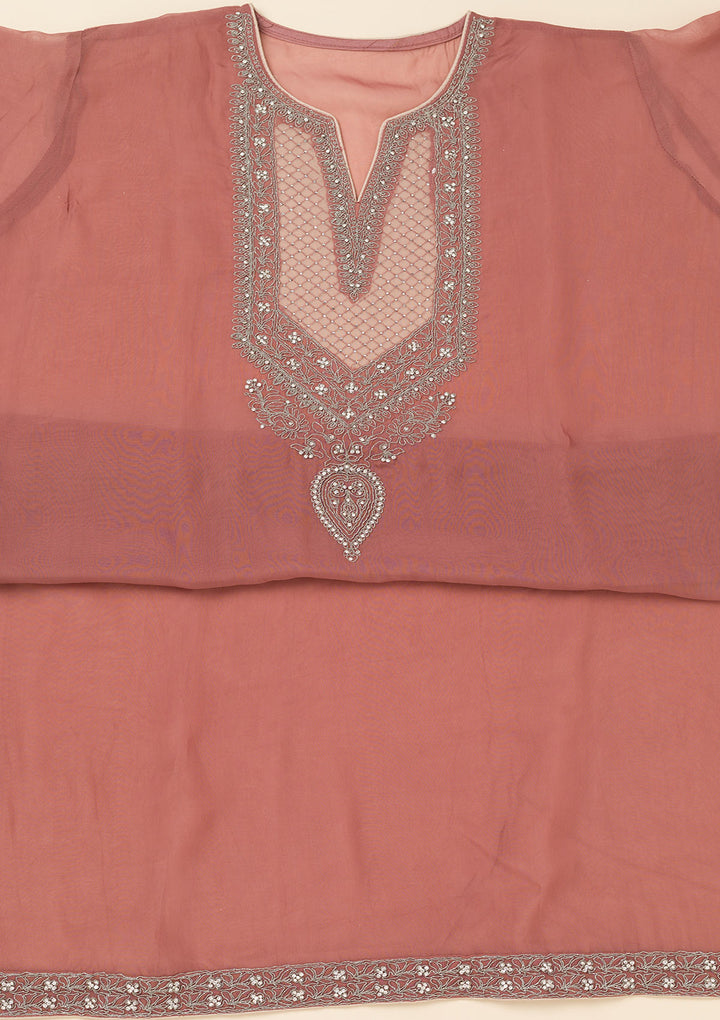 Onion Pink Zariwork Semi Crepe Unstitched Salwar Suit