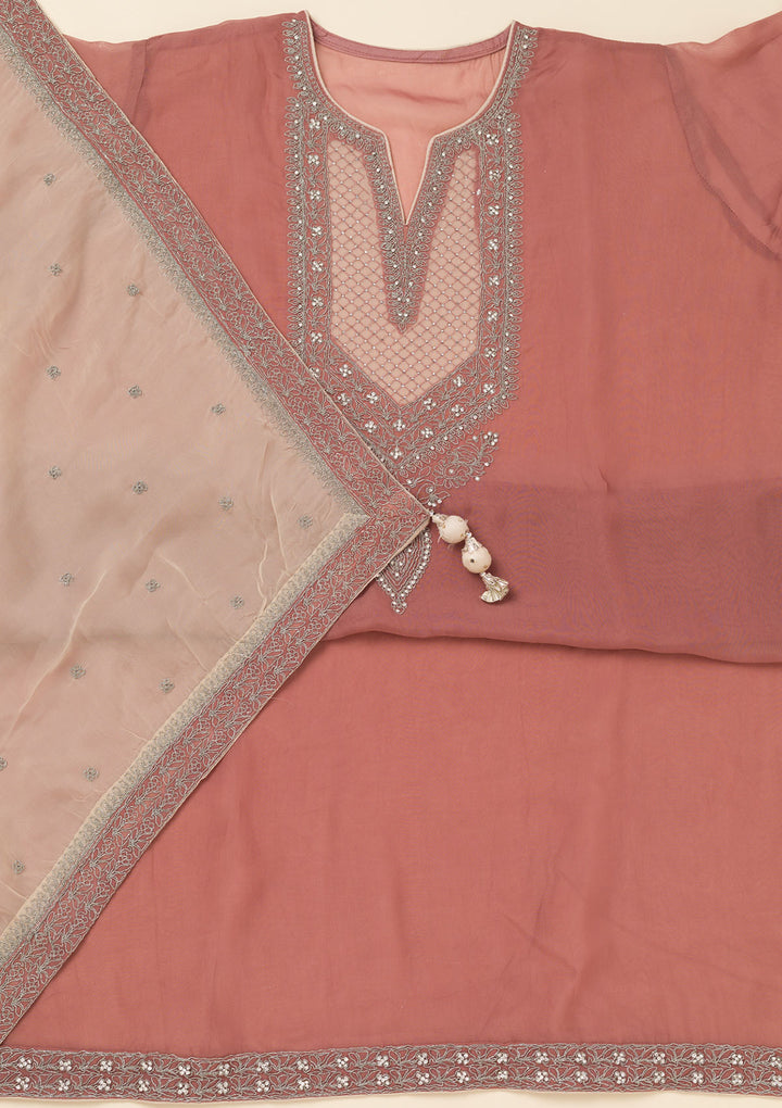 Onion Pink Zariwork Semi Crepe Unstitched Salwar Suit