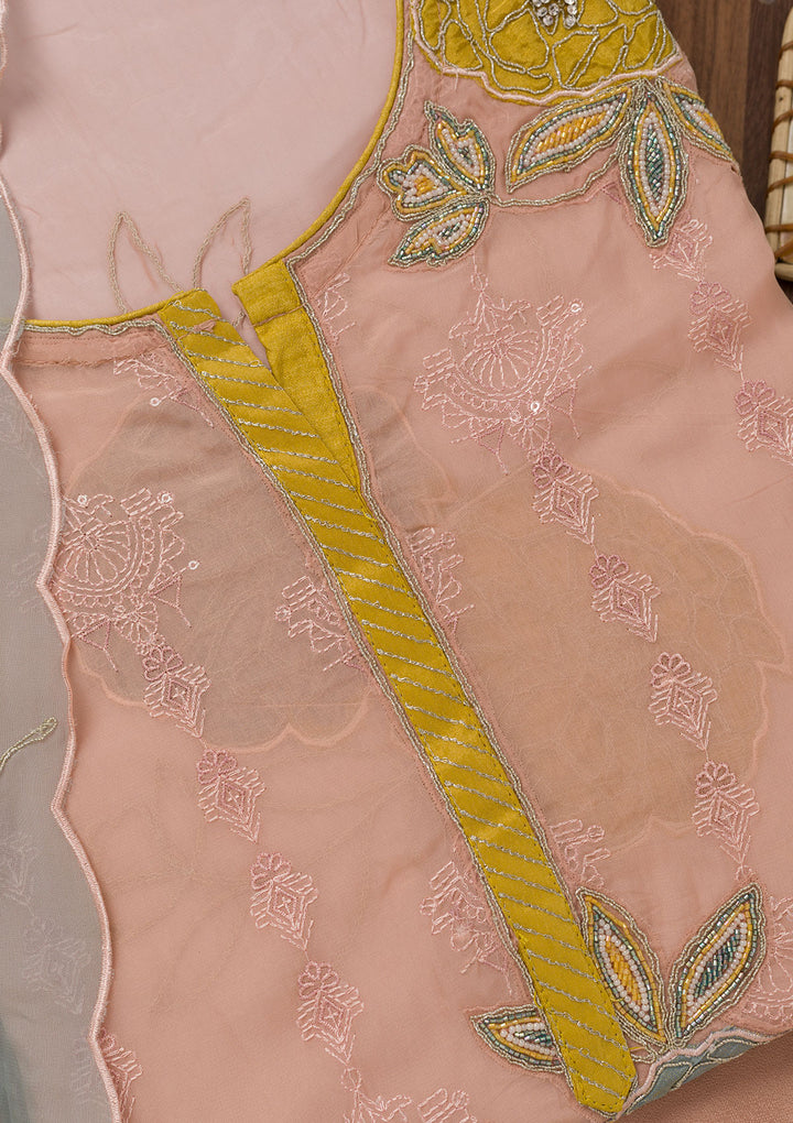 Pink Zariwork Semi Crepe Unstitched Salwar Suit