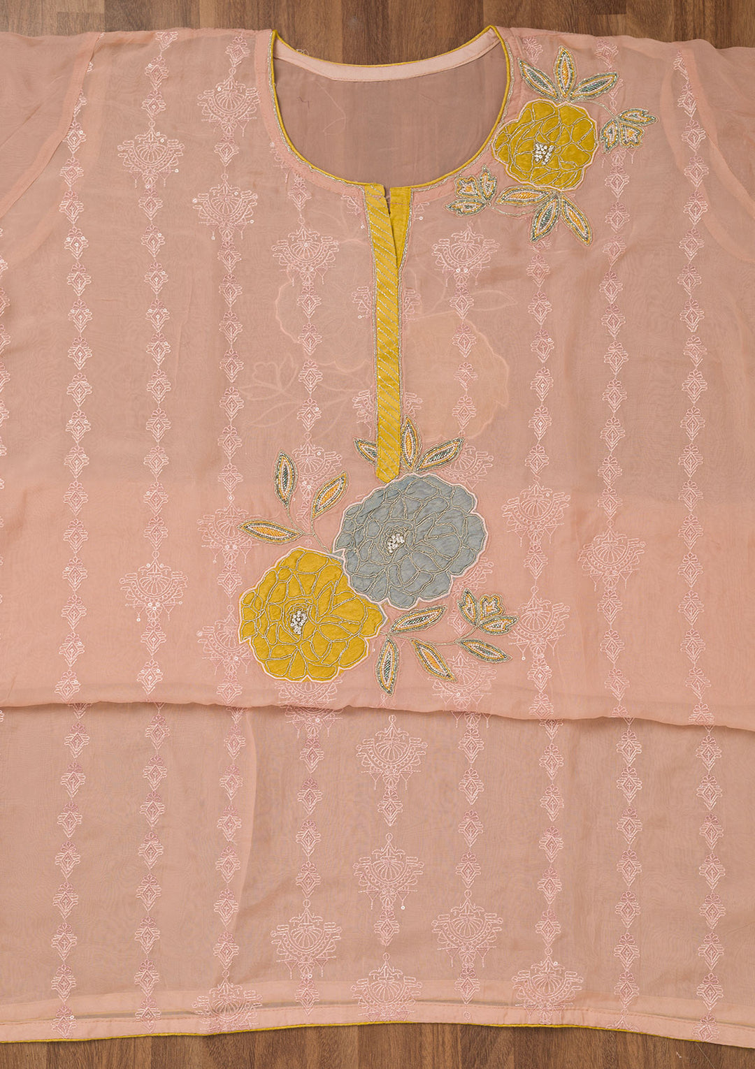 Pink Zariwork Semi Crepe Unstitched Salwar Suit