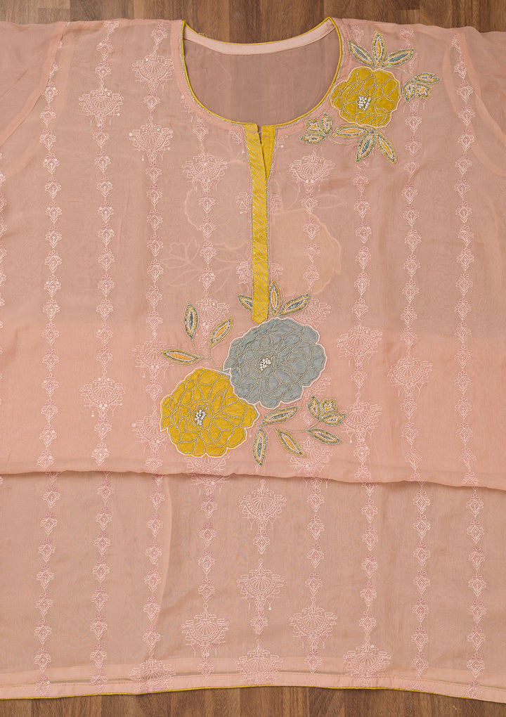 Pink Zariwork Semi Crepe Unstitched Salwar Suit