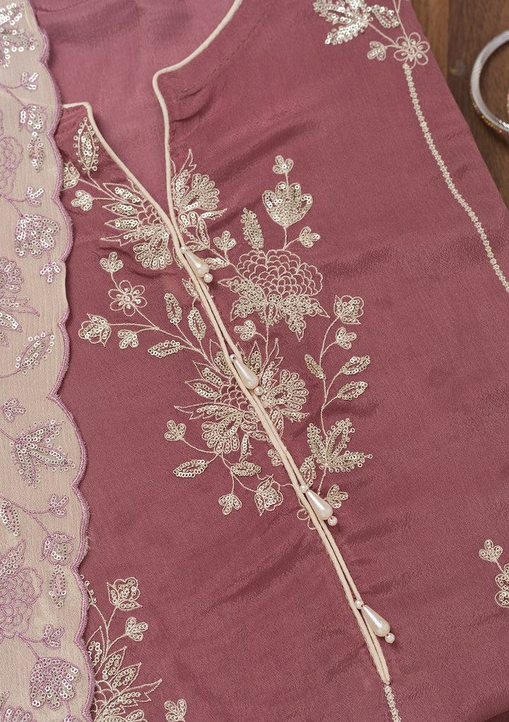 Lavender Zariwork Semi Crepe Unstitched Salwar Suit