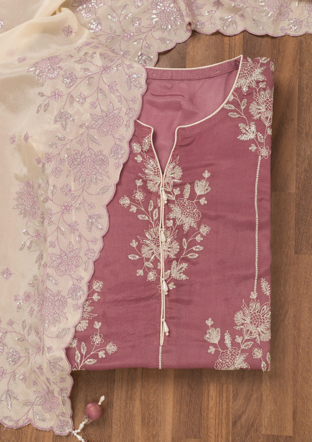 Lavender Zariwork Semi Crepe Unstitched Salwar Suit