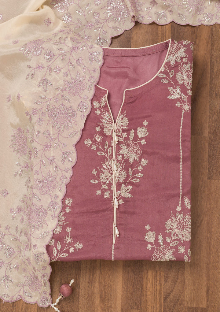 Lavender Zariwork Semi Crepe Unstitched Salwar Suit