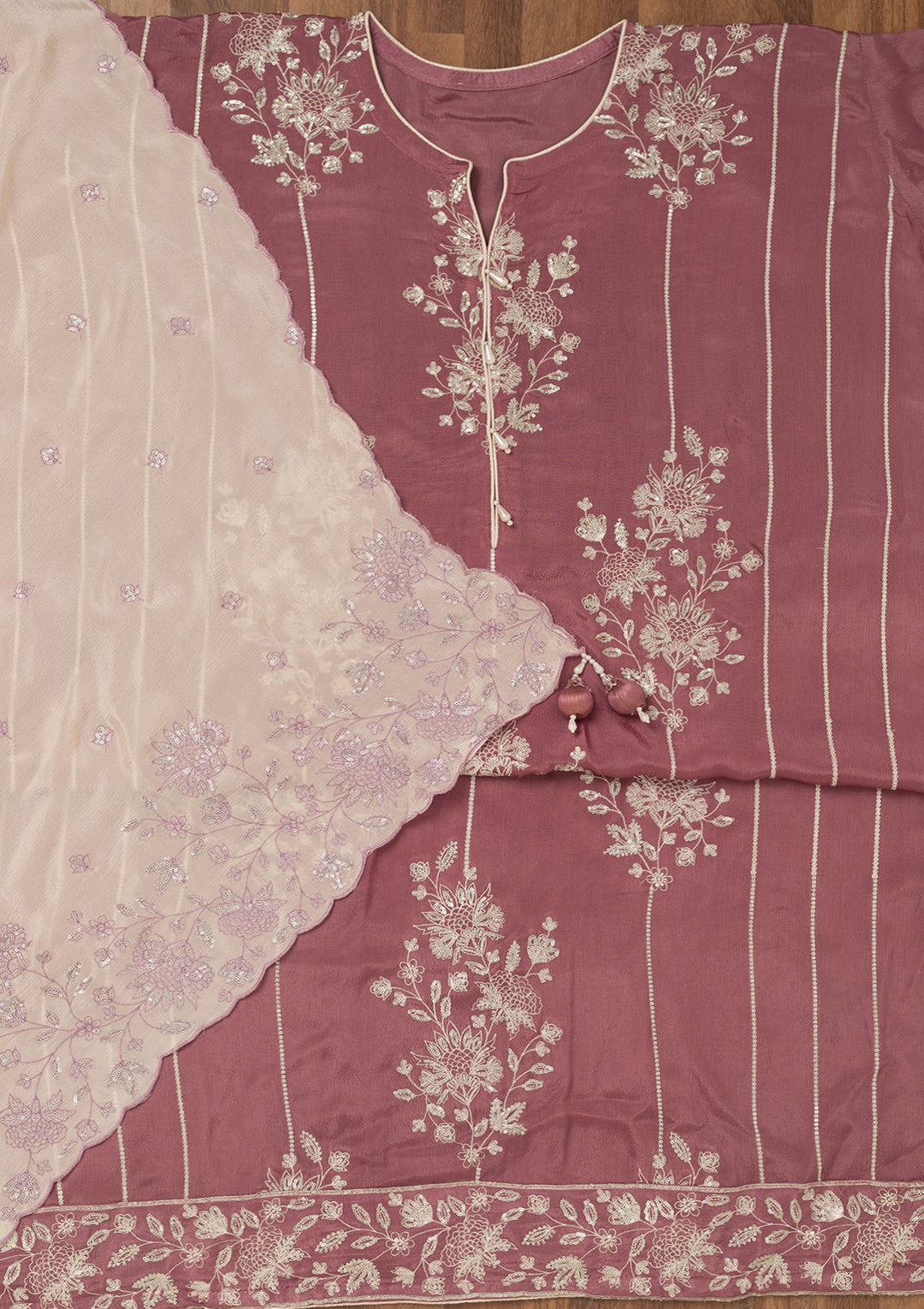 Lavender Zariwork Semi Crepe Unstitched Salwar Suit