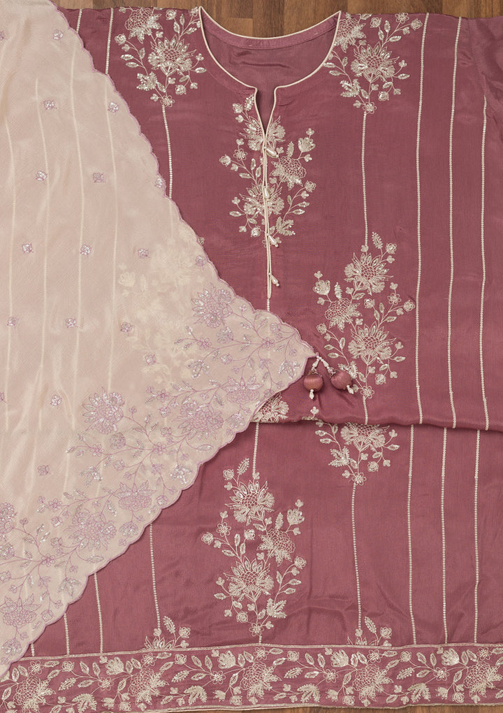 Lavender Zariwork Semi Crepe Unstitched Salwar Suit
