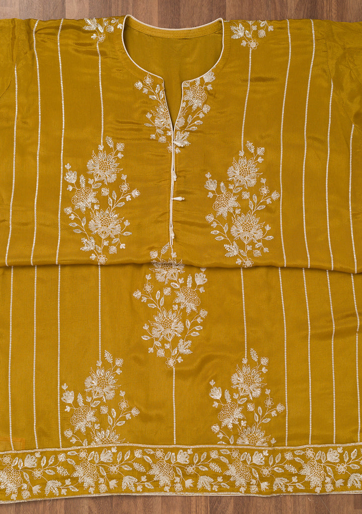 Mustard Zariwork Semi Crepe Unstitched Salwar Suit