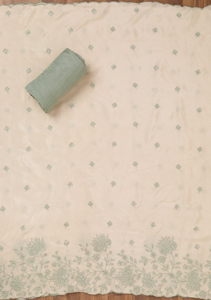 Sea Green Zariwork Semi Crepe Unstitched Salwar Suit